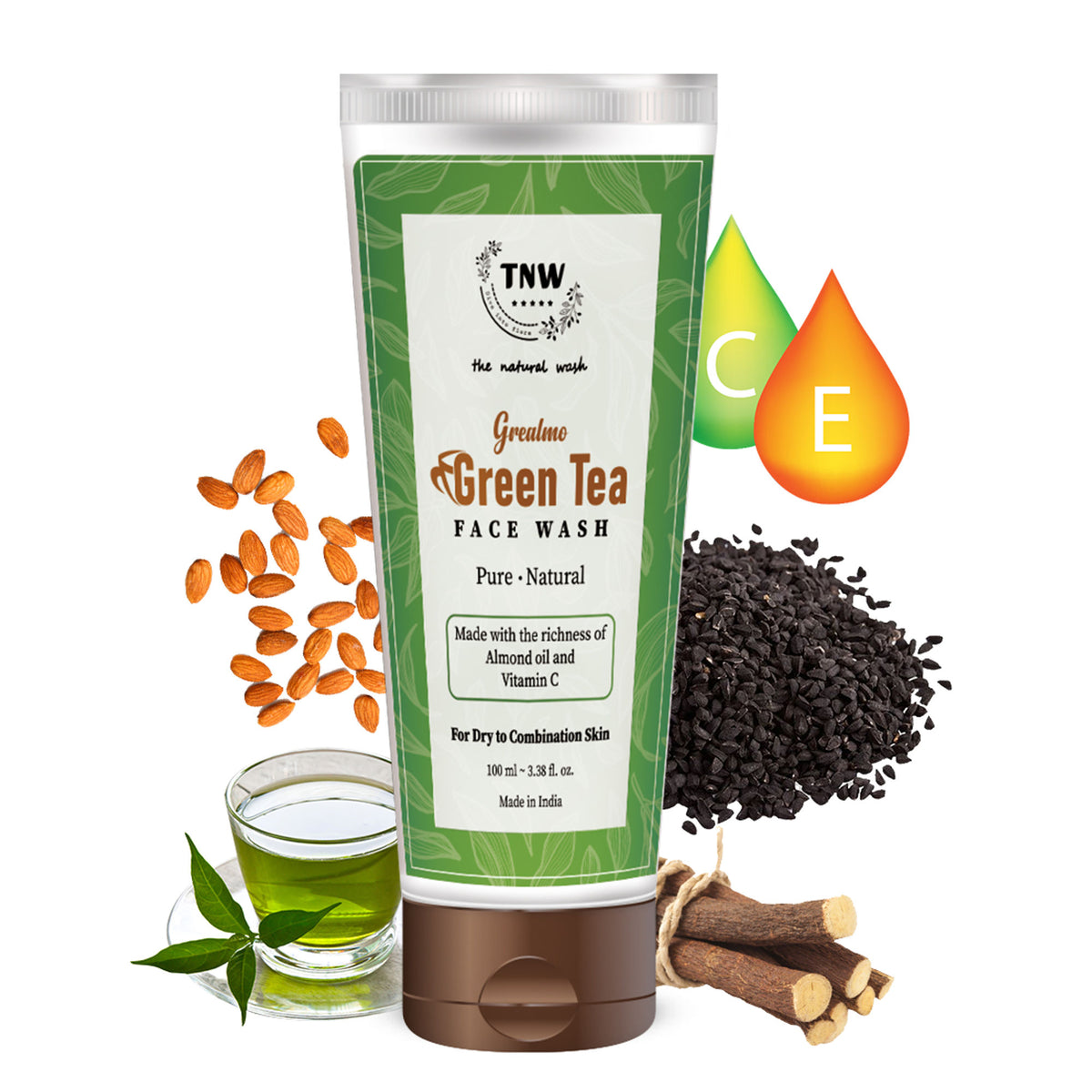 TNW The Natural Wash Green Tea Face Wash with Almond Oil for Soft Skin & Open Pores - For Dry Skin