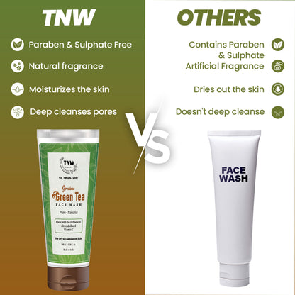 TNW The Natural Wash Green Tea Face Wash with Almond Oil for Soft Skin & Open Pores - For Dry Skin