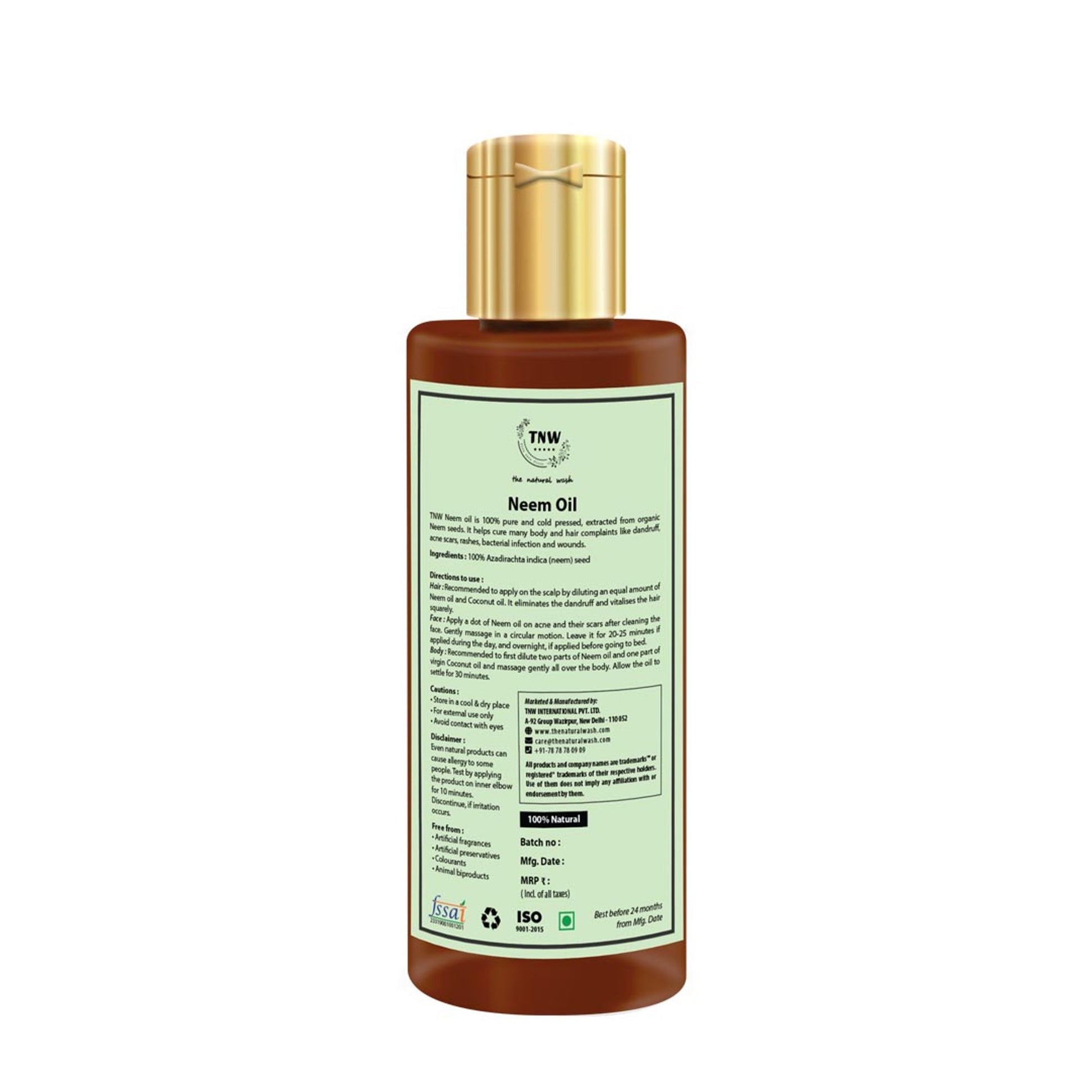 TNW The Natural Wash Pure Neem Oil For Hair & Skin - Controls Acne & Dandruff