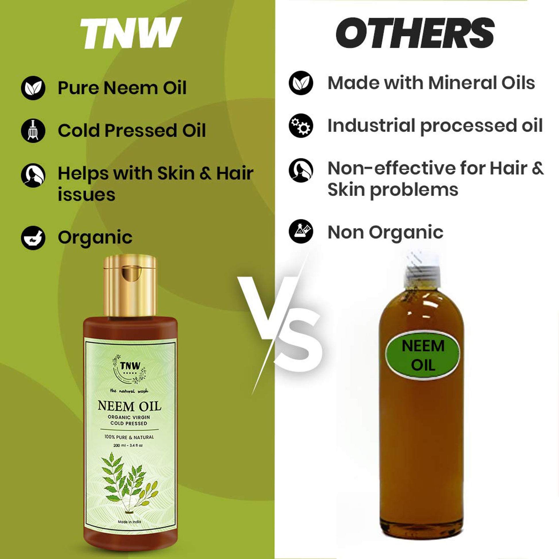 TNW The Natural Wash Pure Neem Oil For Hair & Skin - Controls Acne & Dandruff