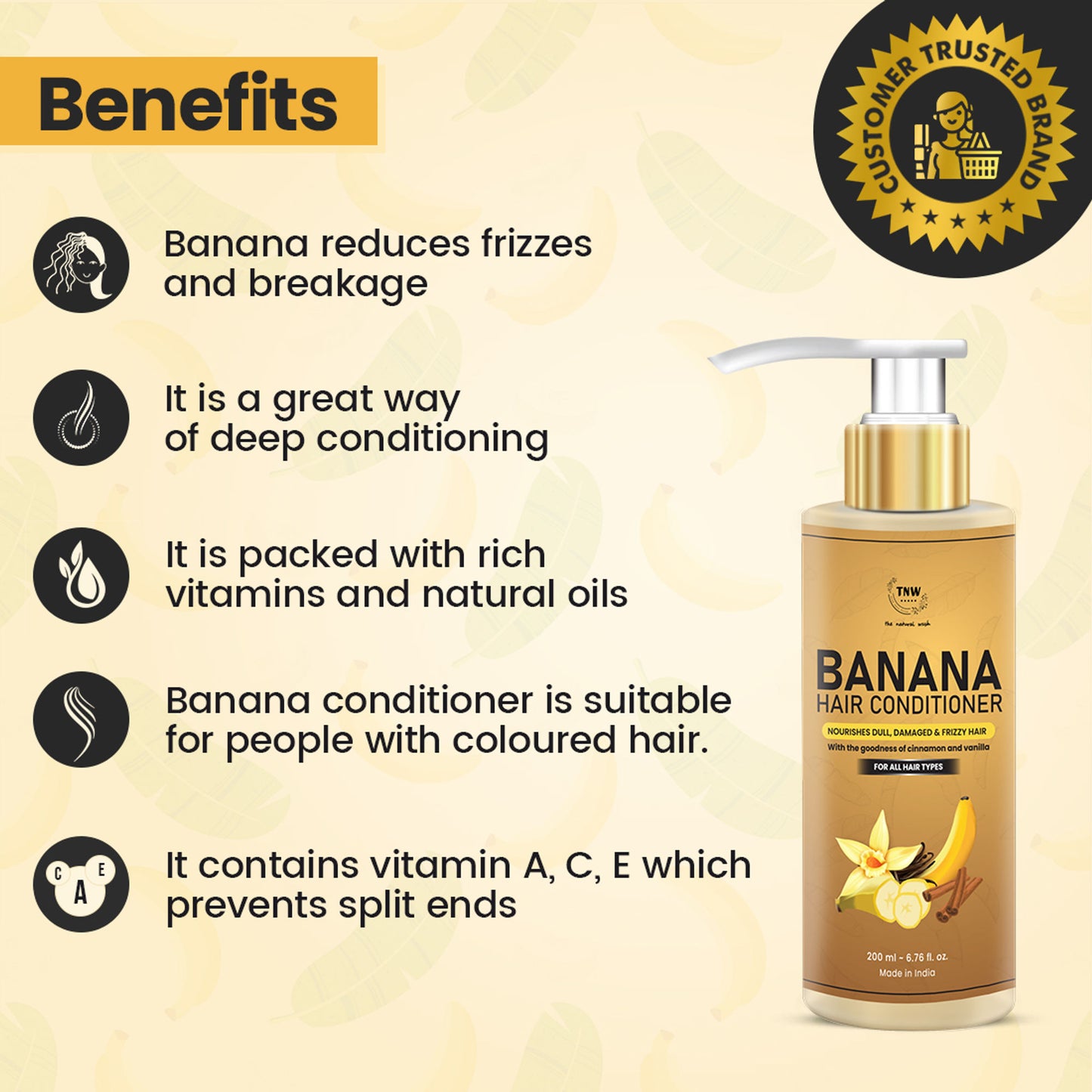 TNW The Natural Wash Banana Hair Conditioner for Nourishes Dull, Damaged & Frizzy hair (200ml)