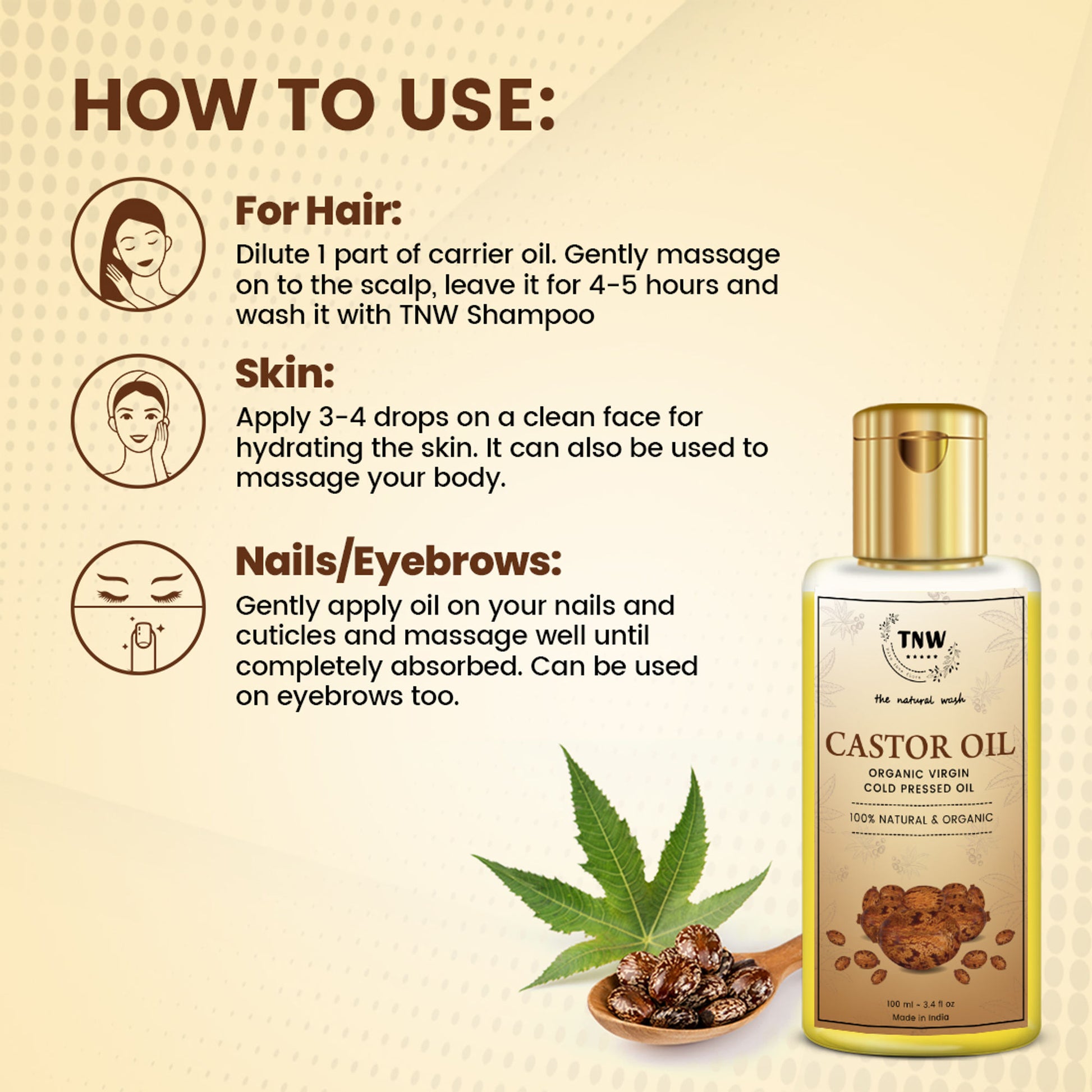 TNW The Natural Wash Pure Cold Pressed Castor Oil For Healthy Hair, Skin & Nail Growth