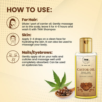 TNW The Natural Wash Pure Cold Pressed Castor Oil For Healthy Hair, Skin & Nail Growth