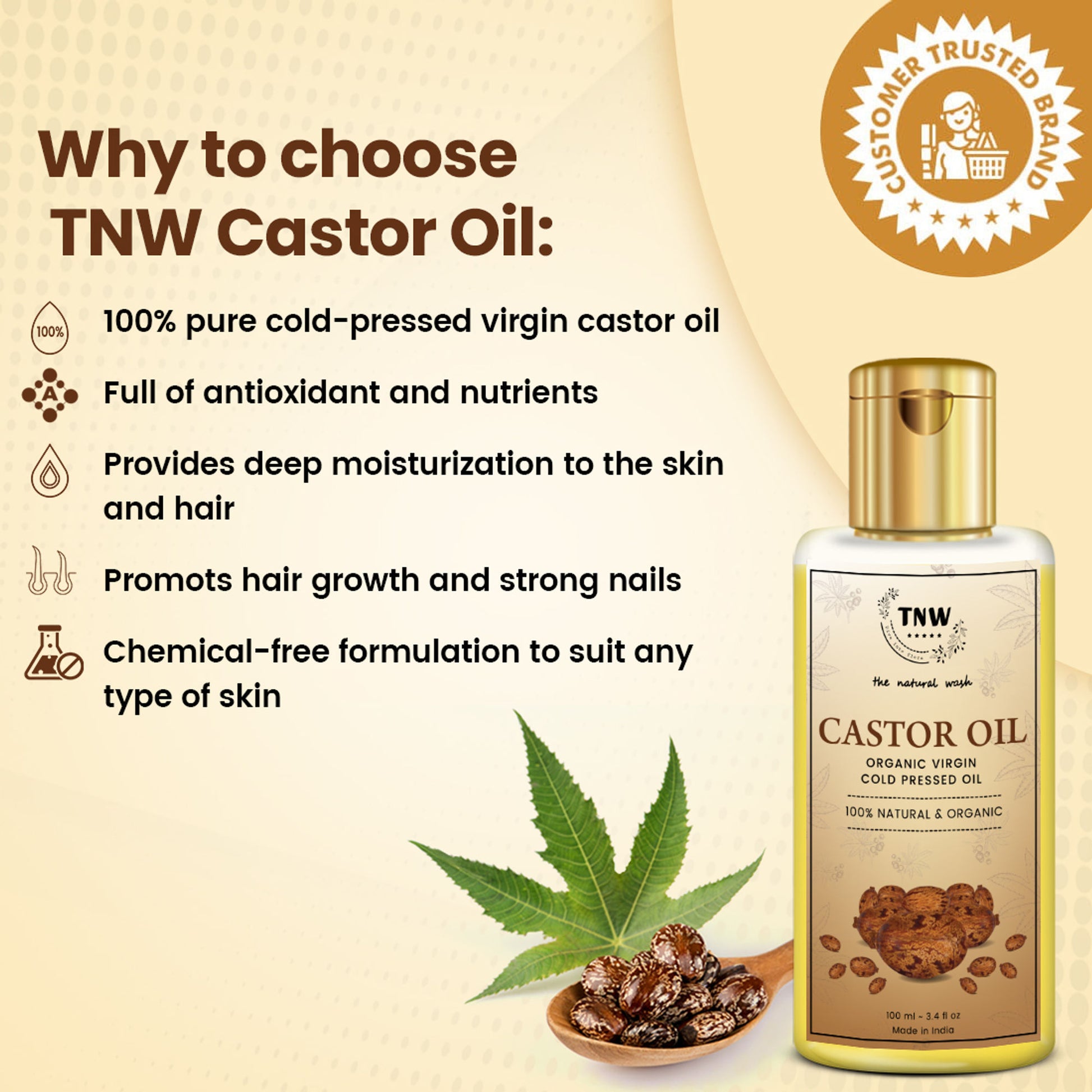 TNW The Natural Wash Pure Cold Pressed Castor Oil For Healthy Hair, Skin & Nail Growth