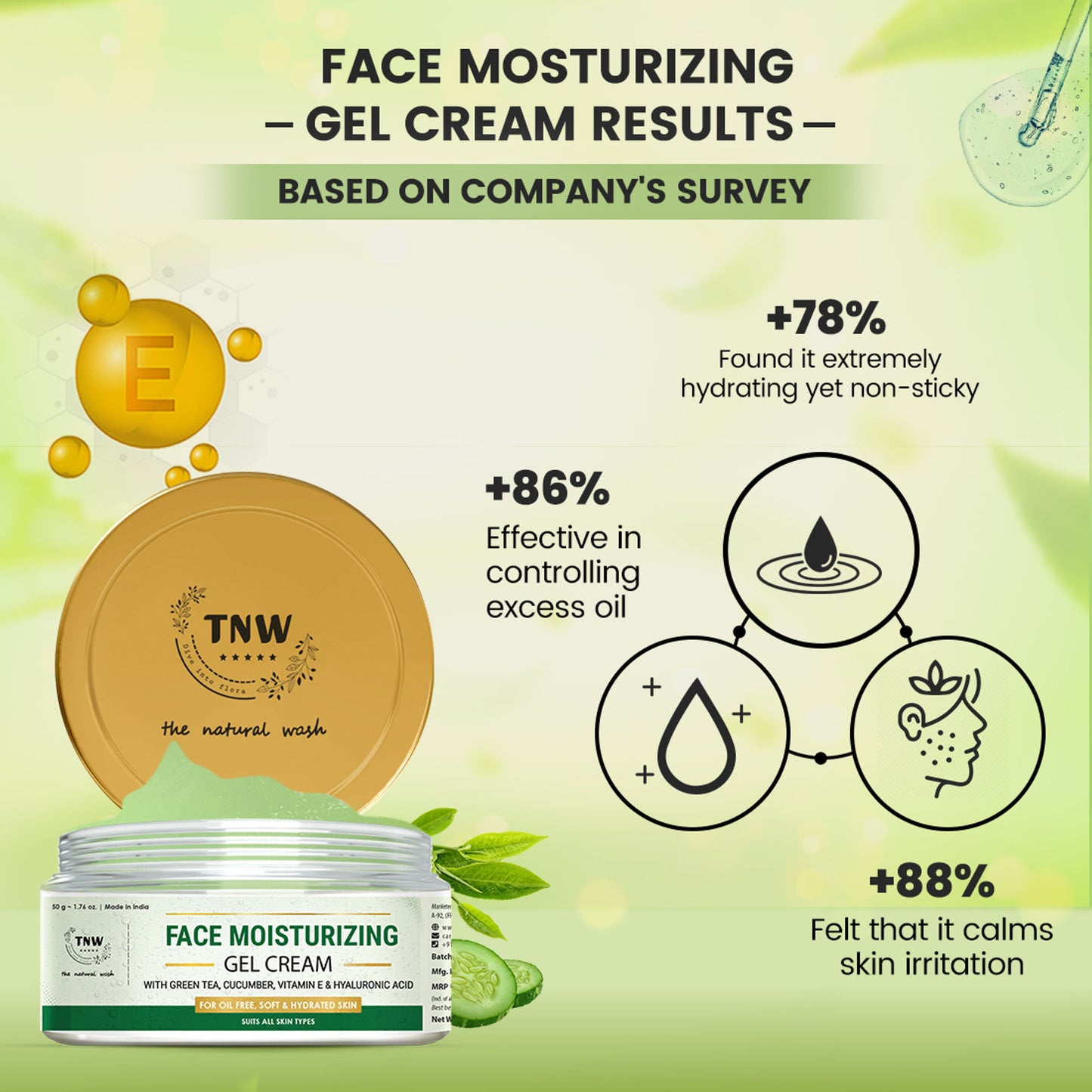TNW The Natural Wash Face Moisturizing Gel Cream For Dry & Oily Skin Boosts Hydration