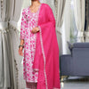 Dhiyona VA Women'sPink Floral Printed Thread Work Pure Cotton Kurta With Palazzos & Dupatta