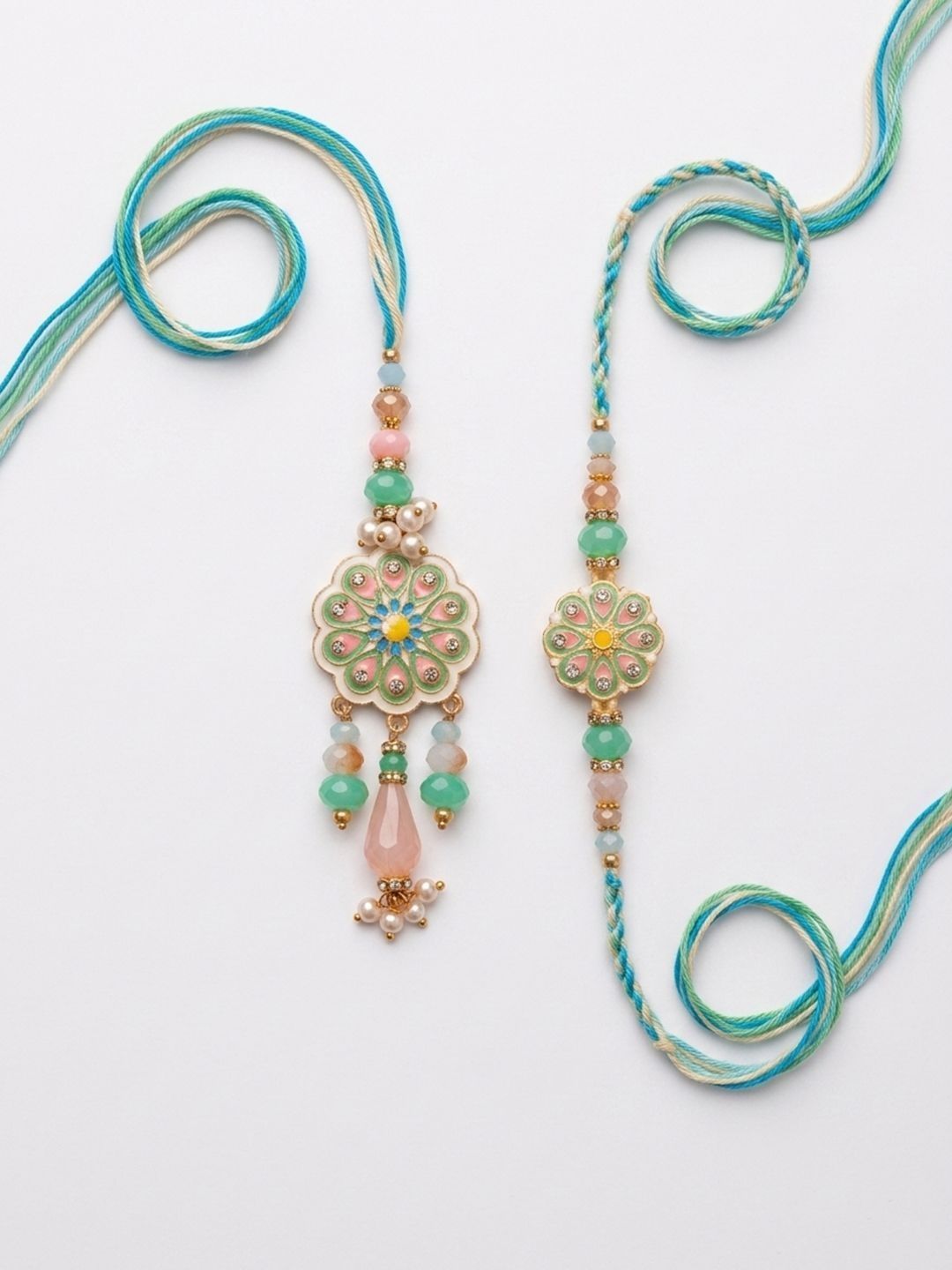 Anouk Set Of 2 Round Artificial Beads Traditional Bhaiya Bhabhi Rakhi With Roli Chawal