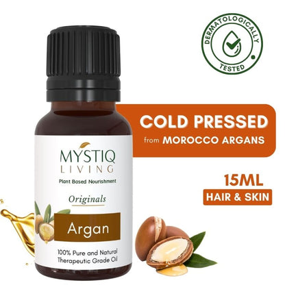 Mystiq Living Moroccon Argan Oil 100% Pure Cold Pressed for Frizz Control of Hair, Beard & Face Care