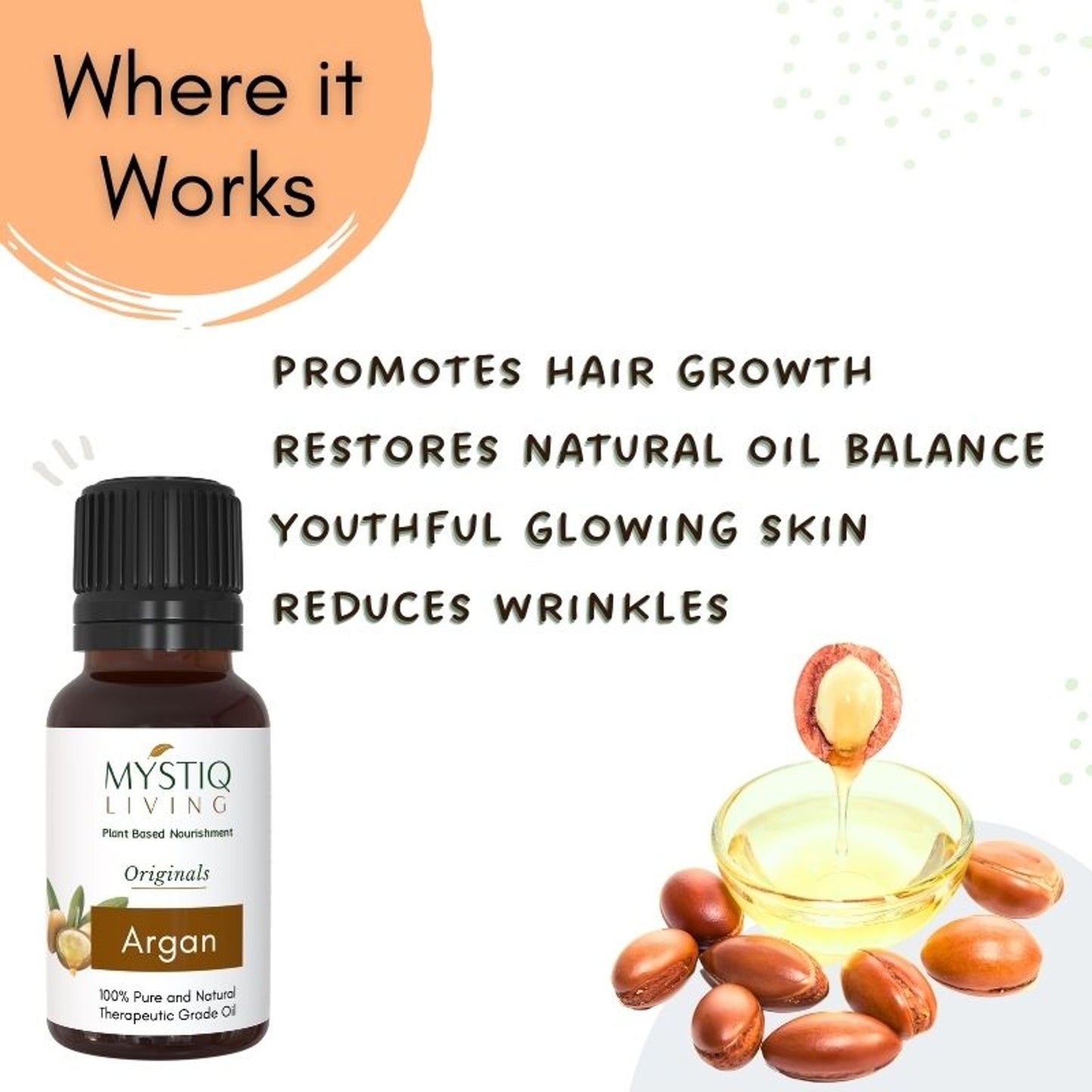 Mystiq Living Moroccon Argan Oil 100% Pure Cold Pressed for Frizz Control of Hair, Beard & Face Care