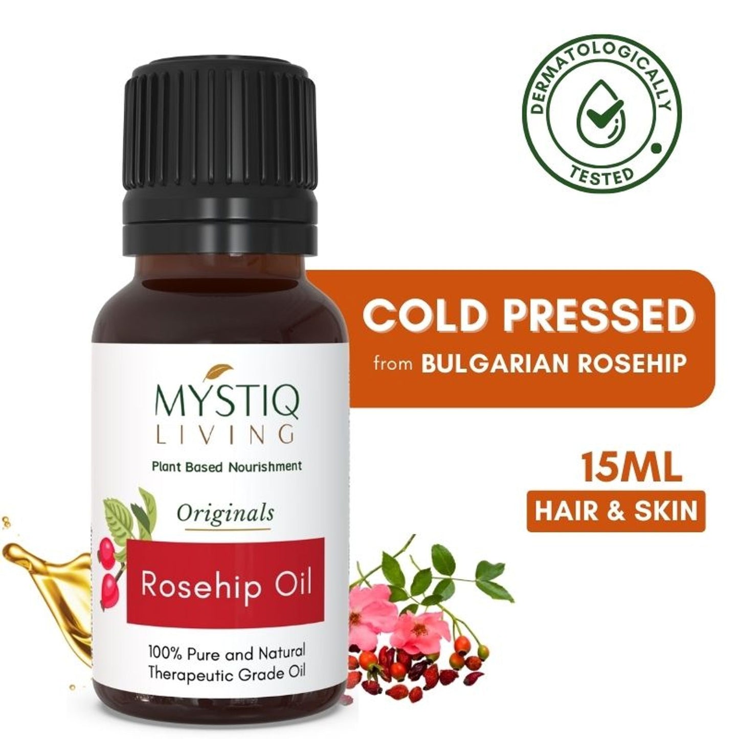Mystiq Living Rosehip Seed Oil 100% Pure Cold Pressed For Cleansing Facial Oil fro Gua Sha Massage,