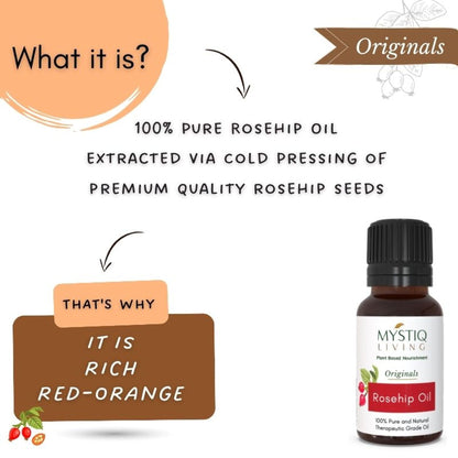 Mystiq Living Rosehip Seed Oil 100% Pure Cold Pressed For Cleansing Facial Oil fro Gua Sha Massage,