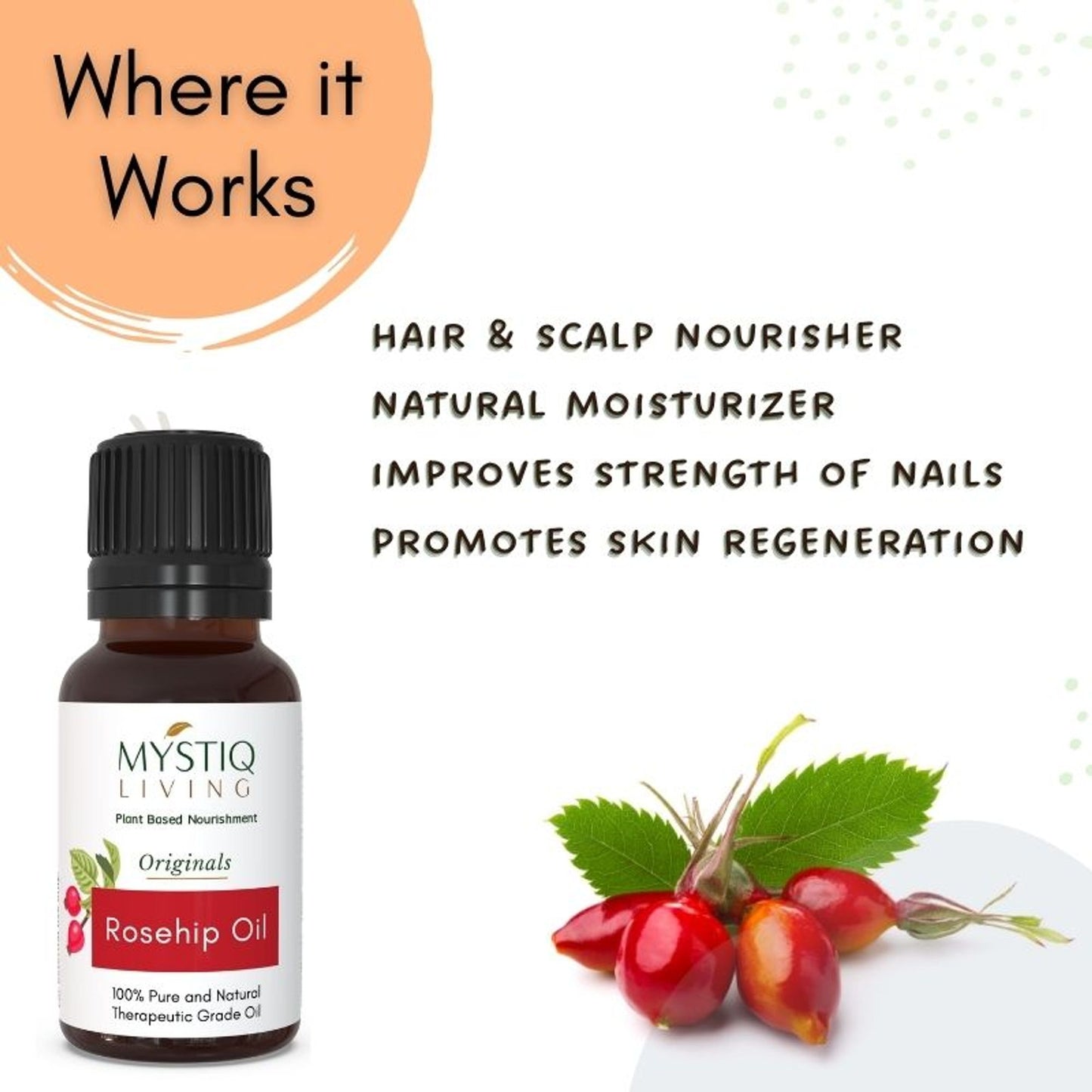 Mystiq Living Rosehip Seed Oil 100% Pure Cold Pressed For Cleansing Facial Oil fro Gua Sha Massage,