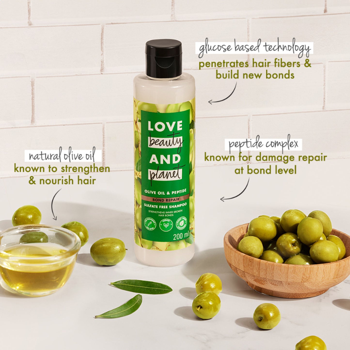 Love Beauty & Planet Bond Repair Shampoo With Olive Oil & Peptide For Damaged Hair