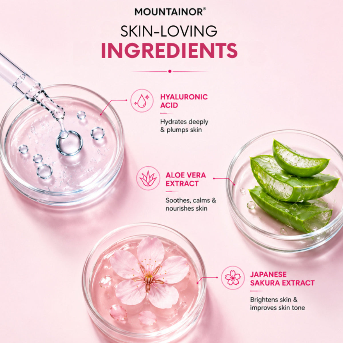 Mountainor 3 In 1 Strobe cream Highlighter + Moisturiser + Primer with Hyaluronic Acid - Pink