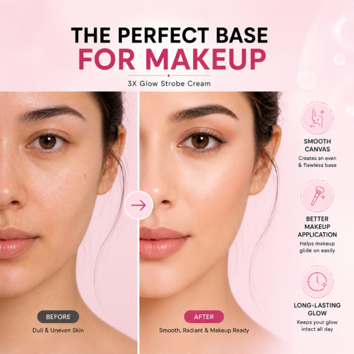 Mountainor 3 In 1 Strobe cream Highlighter + Moisturiser + Primer with Hyaluronic Acid - Pink