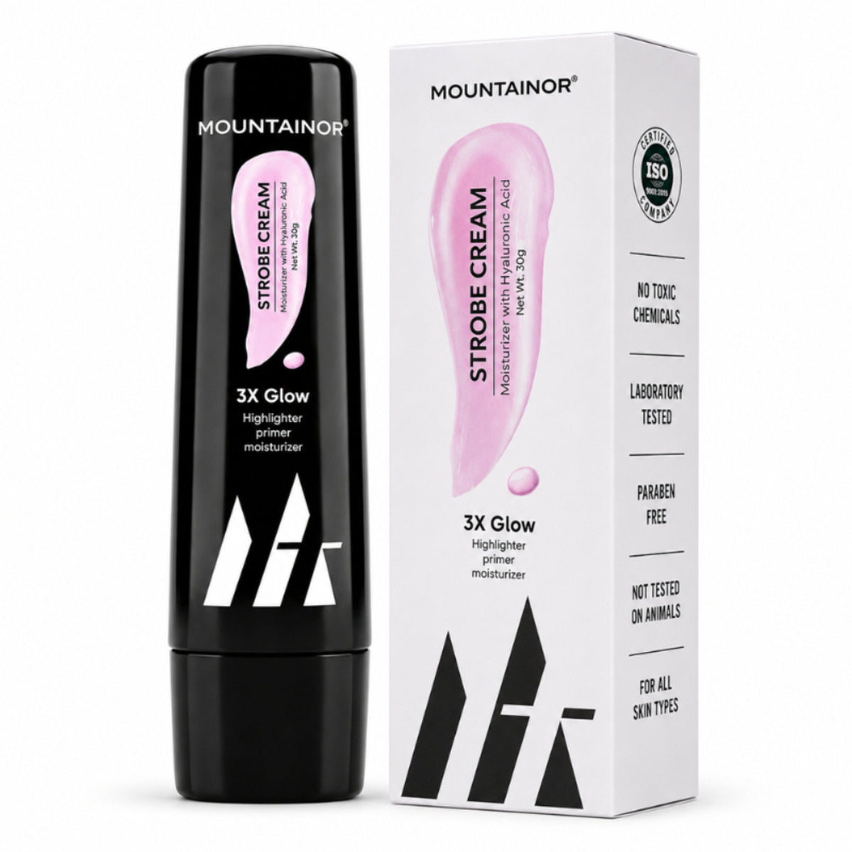 Mountainor 3 In 1 Strobe cream Highlighter + Moisturiser + Primer with Hyaluronic Acid - Pink