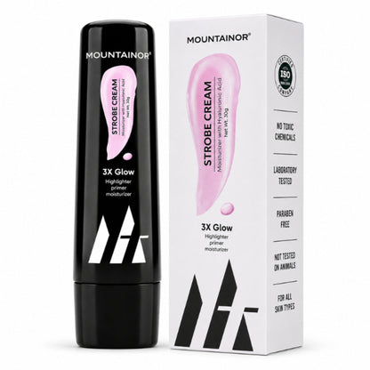 Mountainor 3 In 1 Strobe cream Highlighter + Moisturiser + Primer with Hyaluronic Acid - Pink