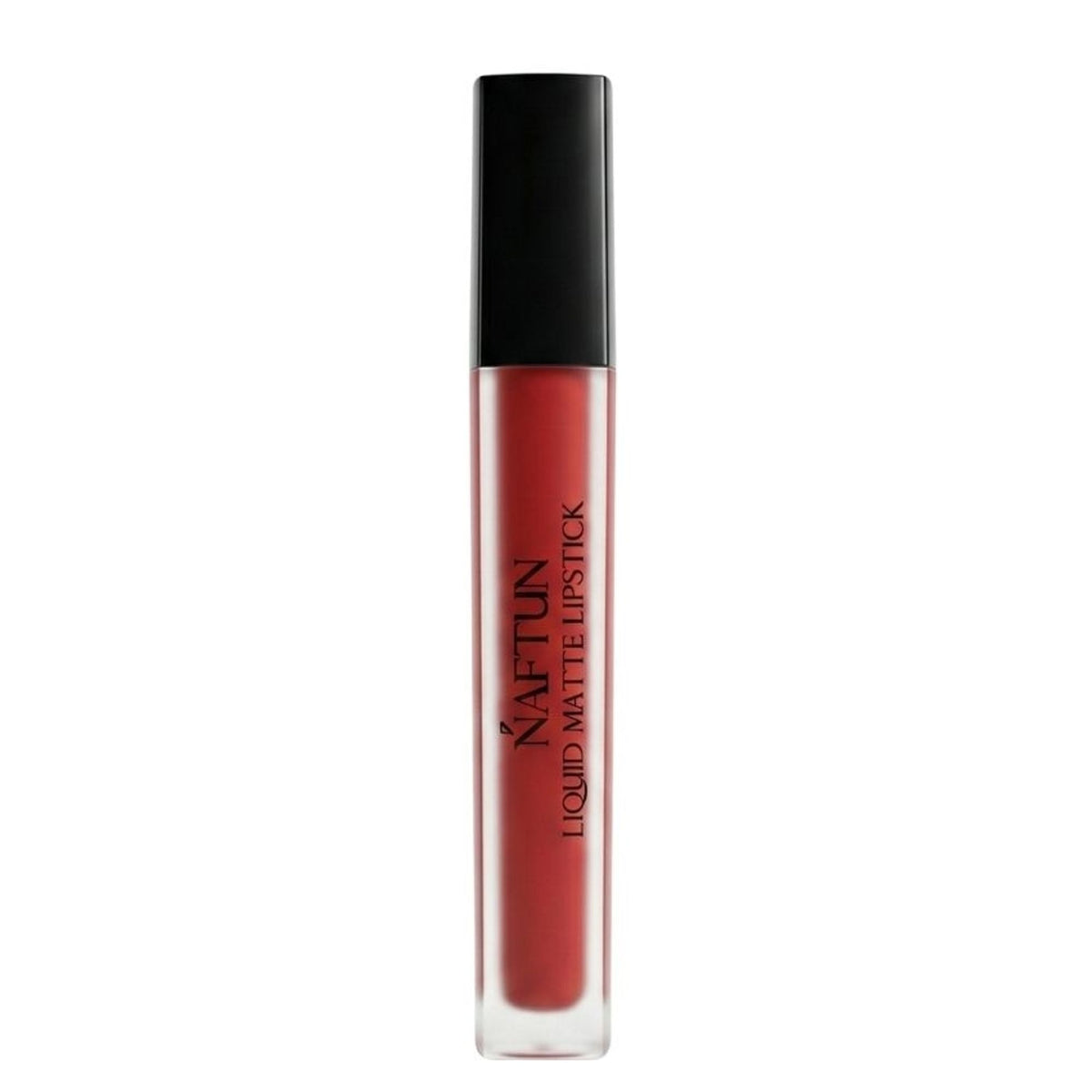 NAFTUN BEAUTY Liquid Matte Lipstick in Bleeding Heart shade, featuring sleek packaging and vibrant deep red color.