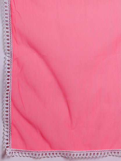 Indyancart IE Floral Yoke Design Kantha Work Kurta With Trousers & Dupatta