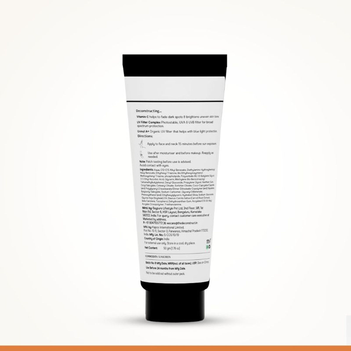 Deconstruct 5% Vitamin C Sunscreen SPF 50 PA++++ (In Vivo), Brightens Skin Tone, New Gen Filters