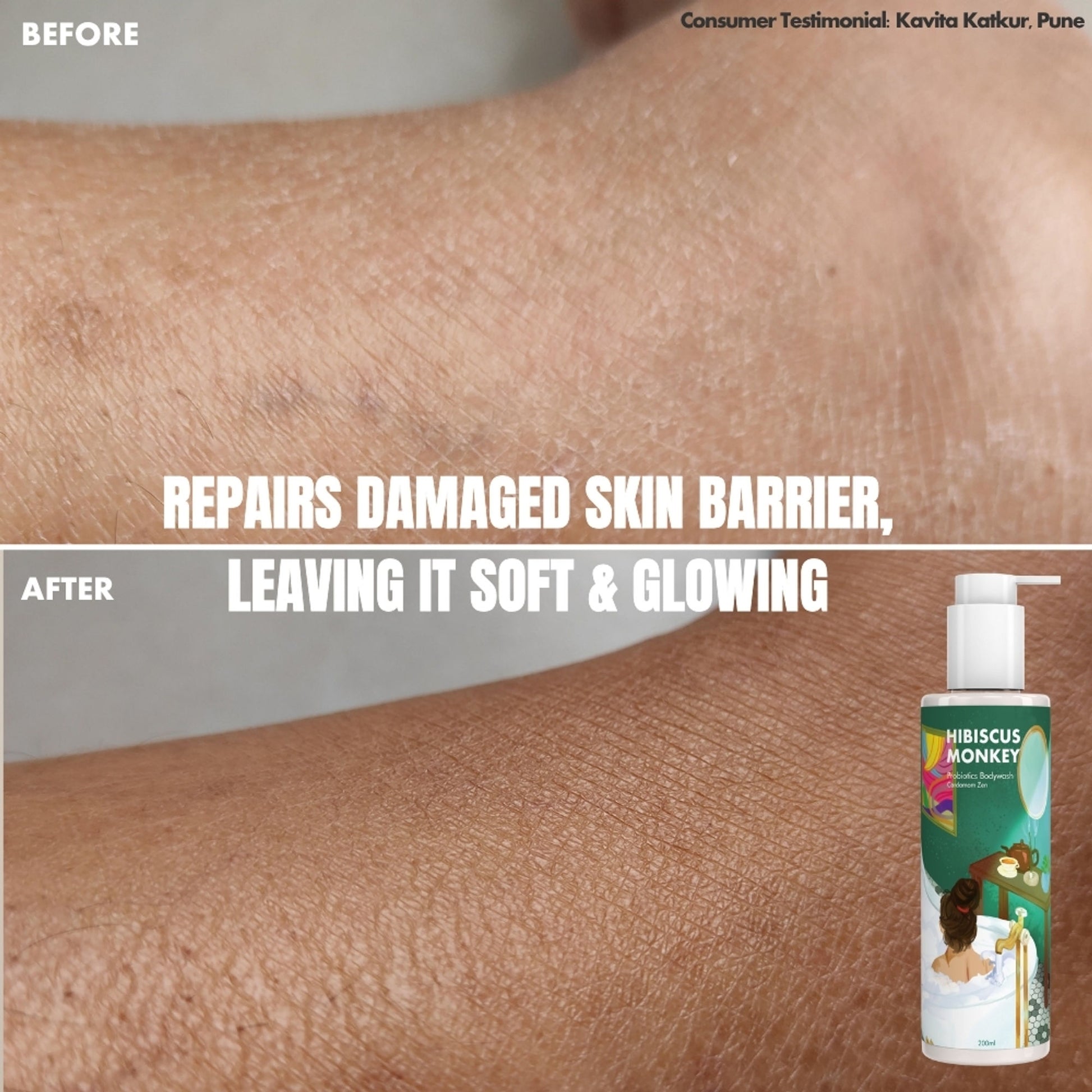 Hibiscus Monkey Probiotics Body Wash, For Skin Biome & Sensitive Skin, pH Balanced, Dermat-tested