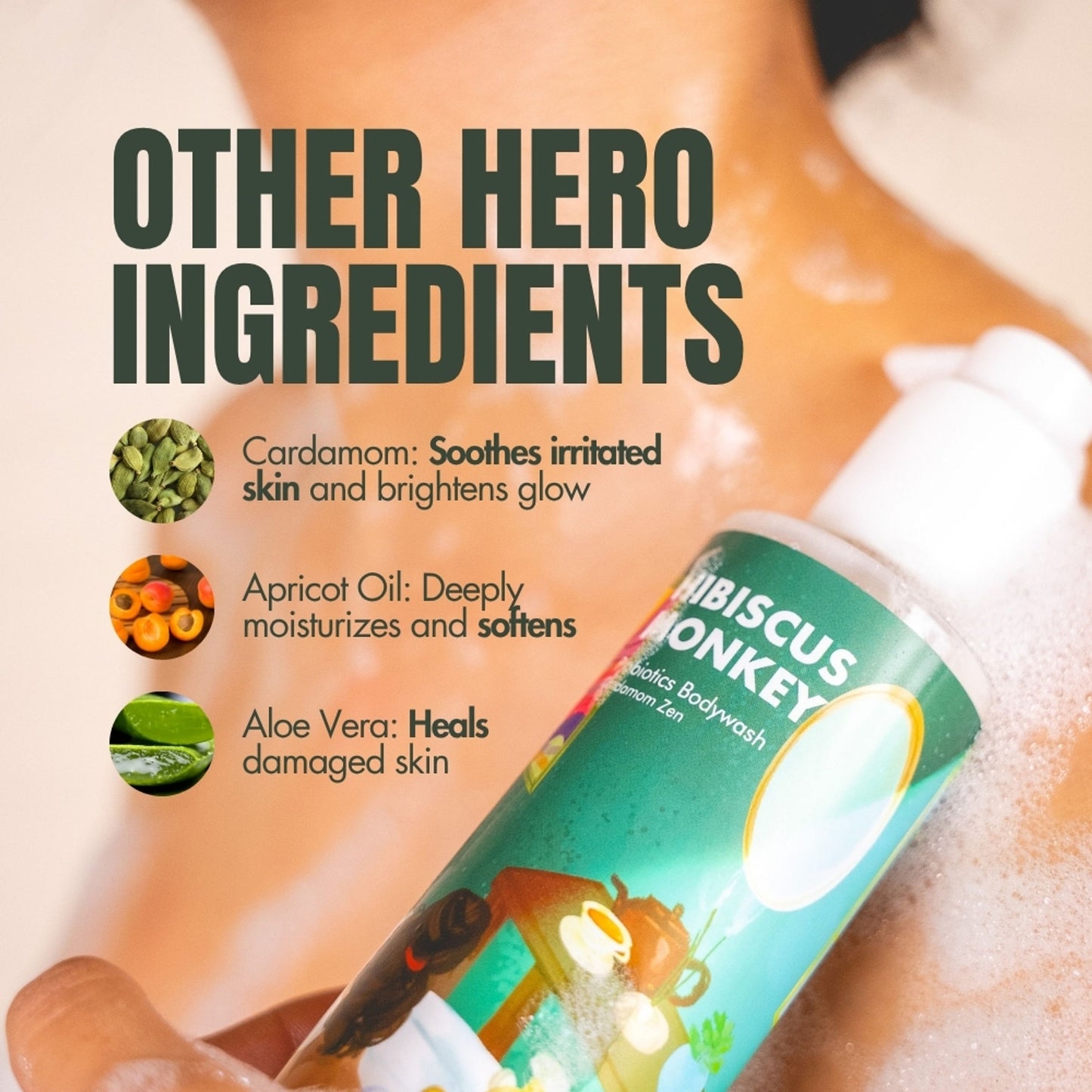 Hibiscus Monkey Probiotics Body Wash, For Skin Biome & Sensitive Skin, pH Balanced, Dermat-tested
