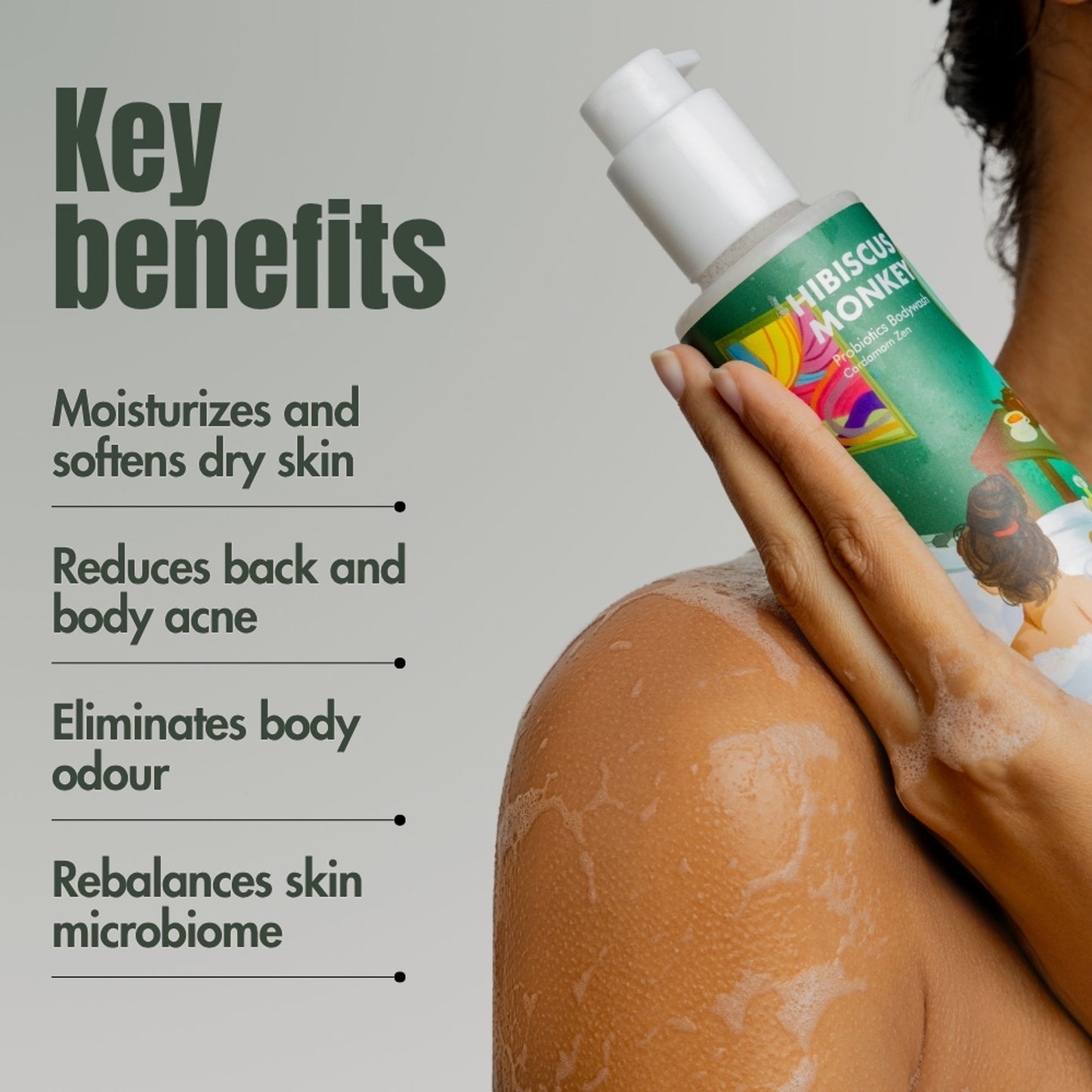 Hibiscus Monkey Probiotics Body Wash, For Skin Biome & Sensitive Skin, pH Balanced, Dermat-tested