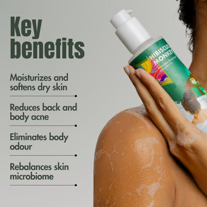 Hibiscus Monkey Probiotics Body Wash, For Skin Biome & Sensitive Skin, pH Balanced, Dermat-tested