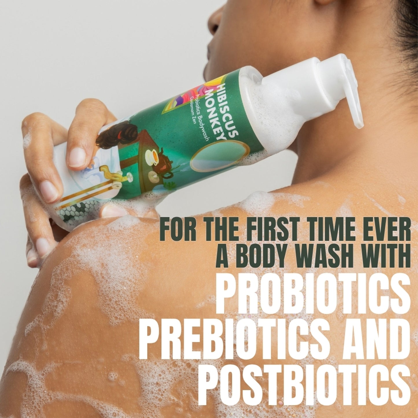 Hibiscus Monkey Probiotics Body Wash, For Skin Biome & Sensitive Skin, pH Balanced, Dermat-tested