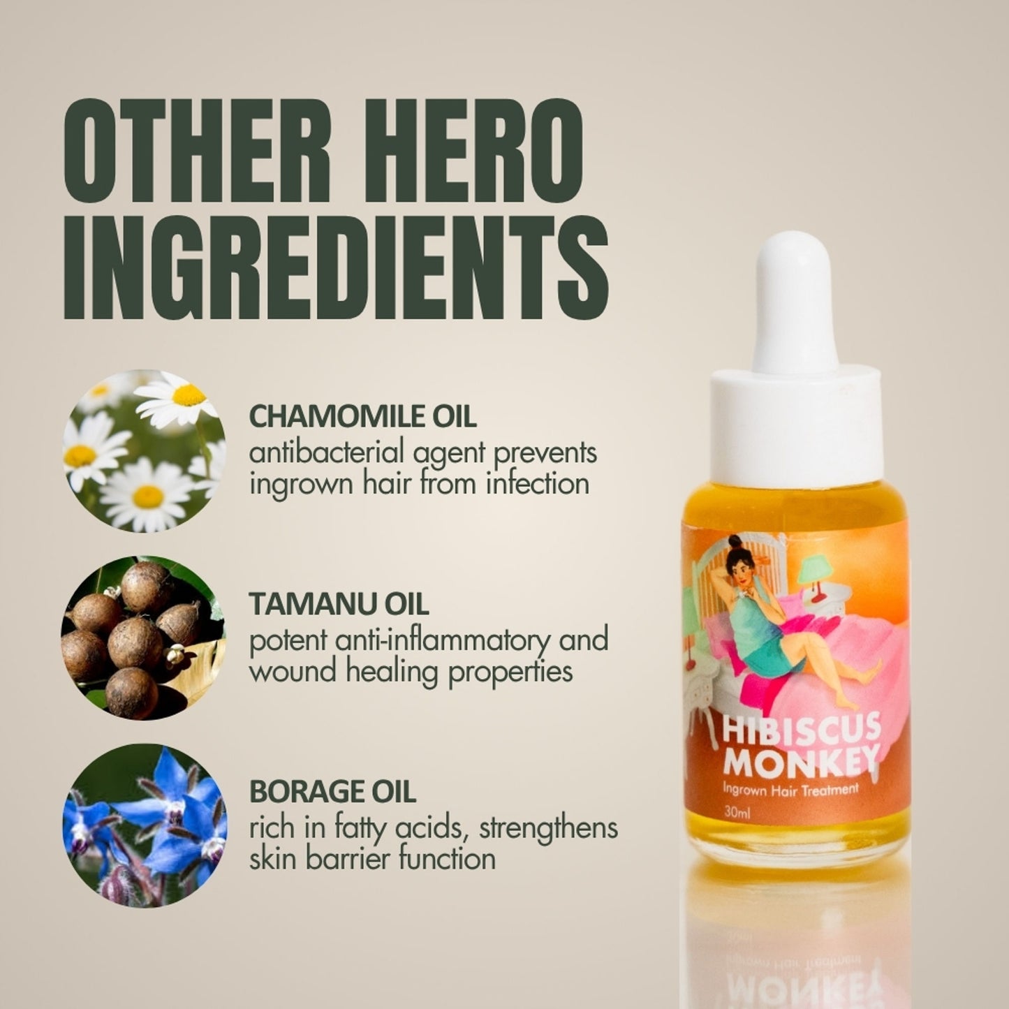 Hibiscus Monkey Ingrown Hair Treatment For Shaving and Waxing Bumps and Ingrown Hair, Dermat-tested