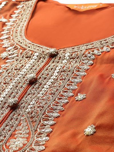Indyancart IE Ethnic Motifs Embroidered Sequinned Kurta with Trousers & With Dupatta