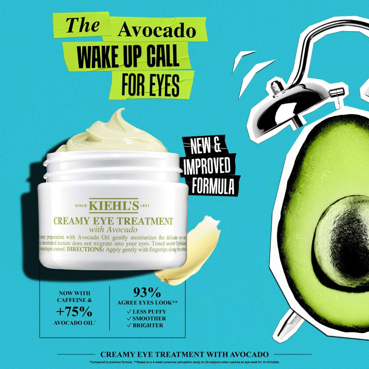 Kiehl's Creamy Eye Treatment with Avocado in a jar, showing the smooth, creamy texture of the skincare product.