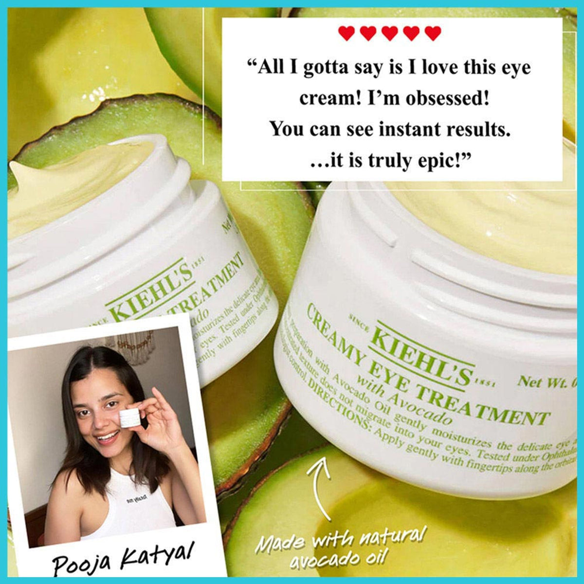 Kiehl's Creamy Eye Treatment with Avocado in a jar, showing the rich, smooth texture of the skincare product.