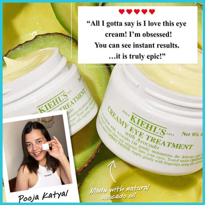 Kiehl's Creamy Eye Treatment with Avocado in a jar, showing the rich, smooth texture of the skincare product.