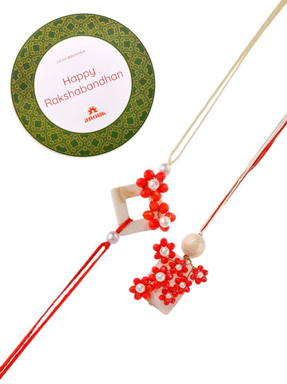 Anouk Yellow Pearl-Beaded Bhaiya Bhabhi Rakhi With Roli Chawal & Greeting Card