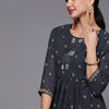 Dhiyona IE Women Navy Blue Printed Pleated Beads and Stones Kurta with Sharara