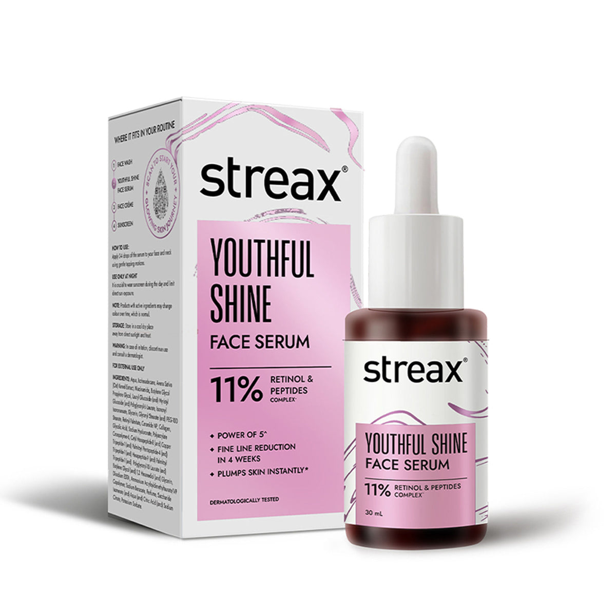 Streax Youthful Shine Face Serum With 11% Retinol Peptide Complex, Reduces Fine Lines & Wrinkles