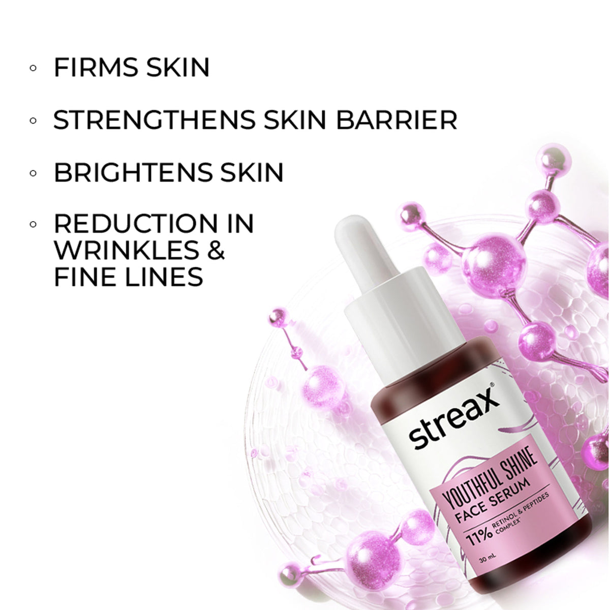 Streax Youthful Shine Face Serum With 11% Retinol Peptide Complex, Reduces Fine Lines & Wrinkles