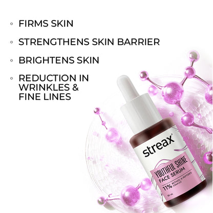 Streax Youthful Shine Face Serum With 11% Retinol Peptide Complex, Reduces Fine Lines & Wrinkles