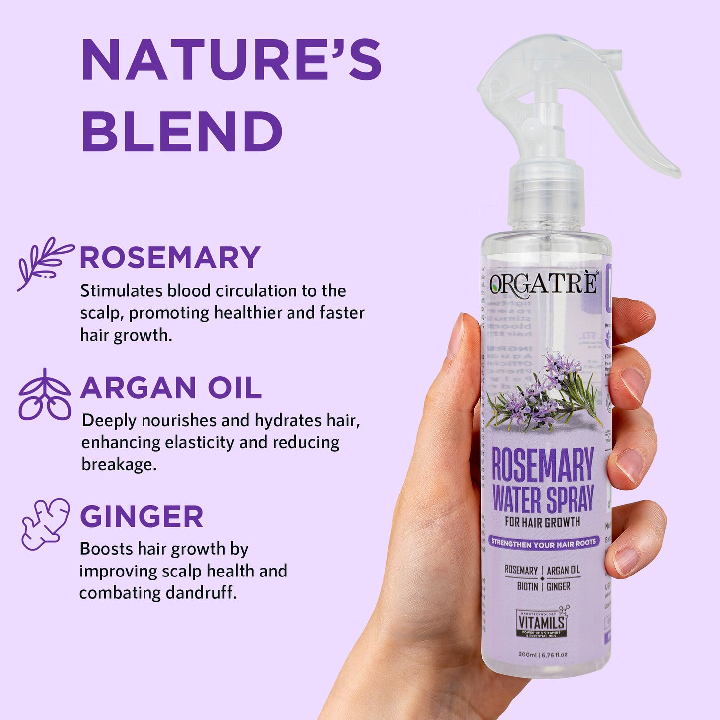 Orgatre 100% Rosemary Water Spray - Hair Growth & Scalp Nourishment Hair Spray
