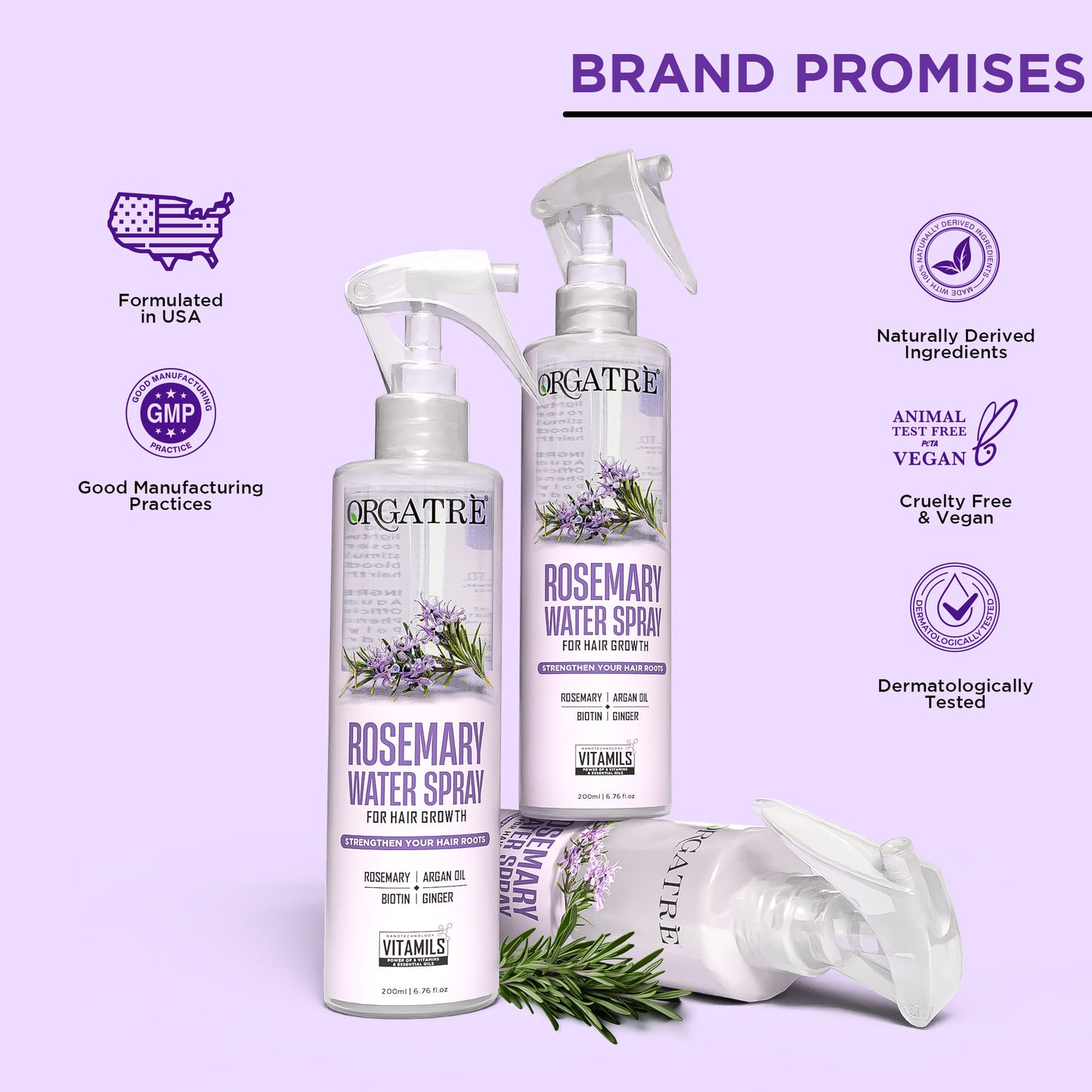 Orgatre 100% Rosemary Water Spray - Hair Growth & Scalp Nourishment Hair Spray