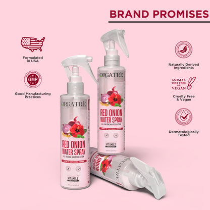 Orgatre Red Onion Water Spray - Hair Fall Control & Hair Growth Spray with 17 Natural Herbs