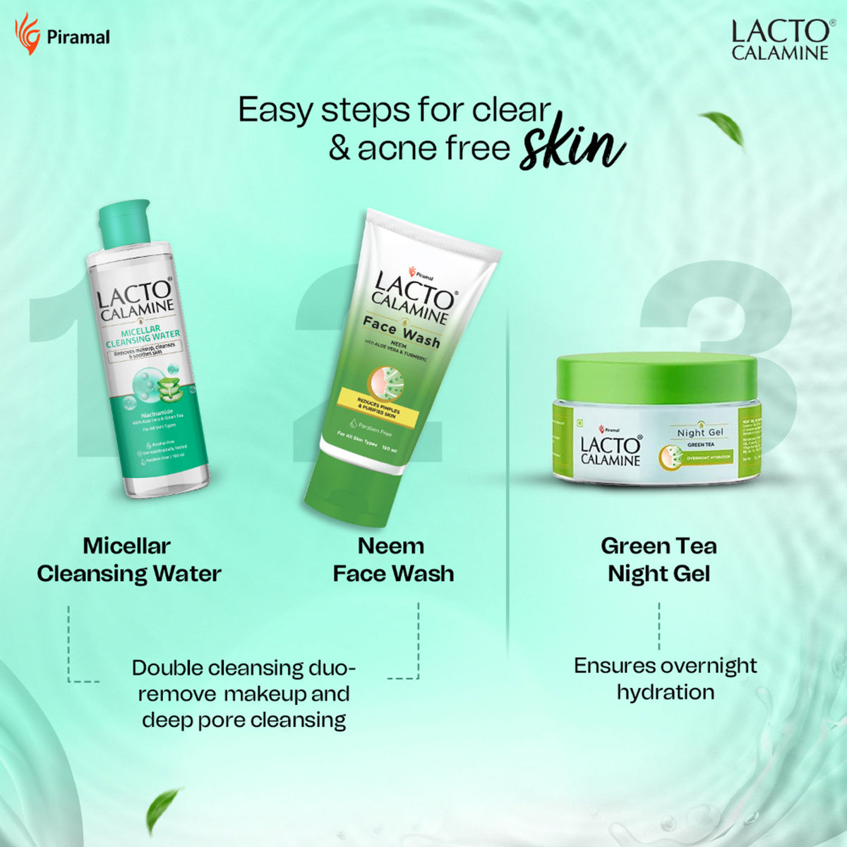 Lacto Calamine Micellar Cleansing Water,Removes Makeup & Clears Skin With Aloe Vera & Green Tea
