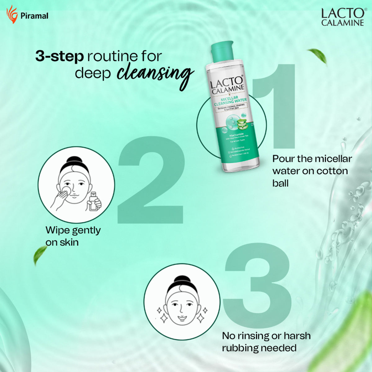 Lacto Calamine Micellar Cleansing Water,Removes Makeup & Clears Skin With Aloe Vera & Green Tea