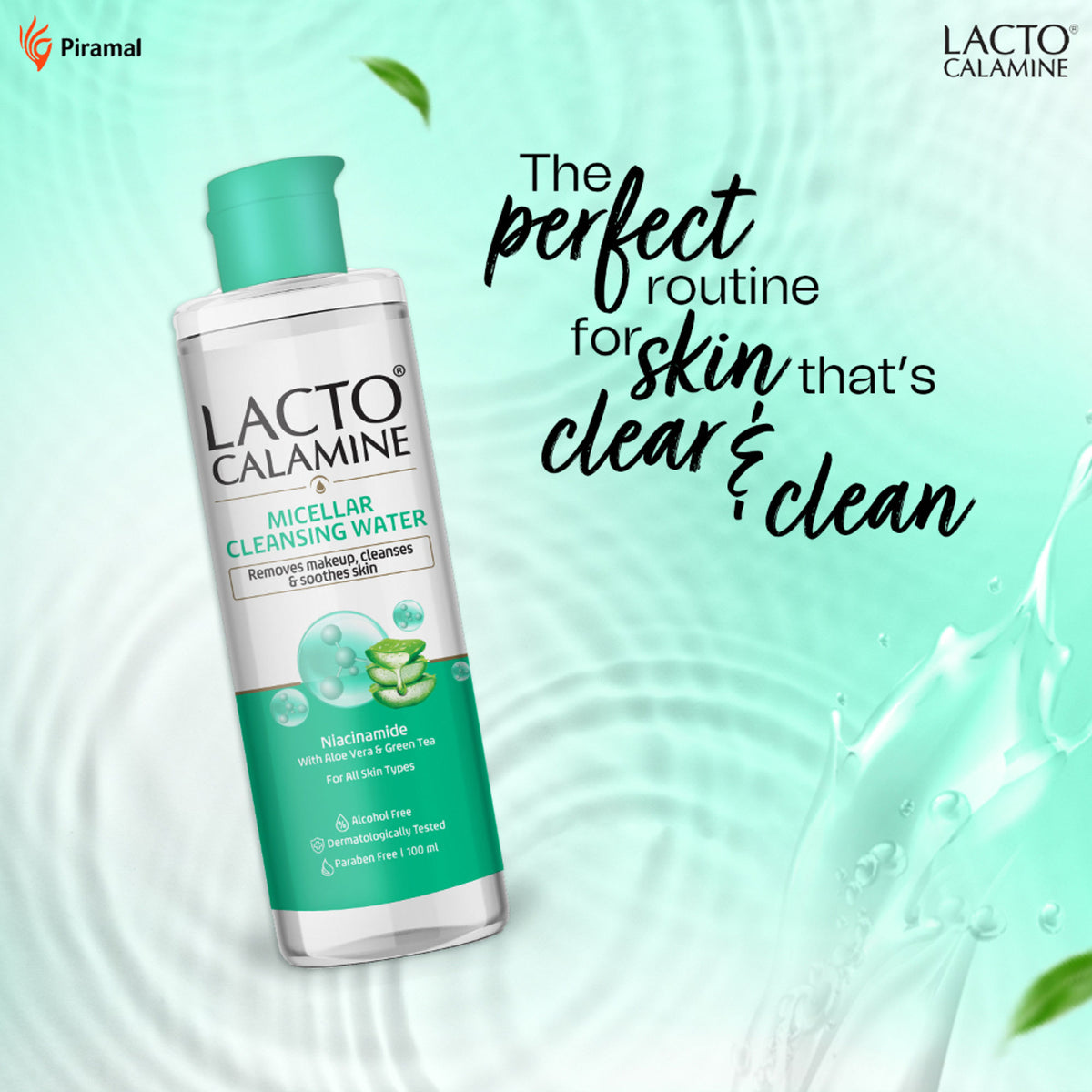 Lacto Calamine Micellar Cleansing Water,Removes Makeup & Clears Skin With Aloe Vera & Green Tea