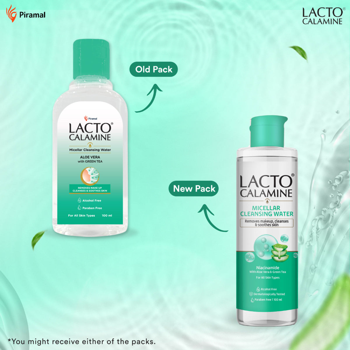 Lacto Calamine Micellar Cleansing Water,Removes Makeup & Clears Skin With Aloe Vera & Green Tea