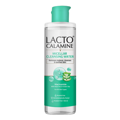Lacto Calamine Micellar Cleansing Water,Removes Makeup & Clears Skin With Aloe Vera & Green Tea