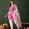 Dhiyona SN Women's Pink Floral Printed Mirror Work Straight Kurti With Dhoti Pants & Dupatta