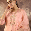 Dhiyona IE Women Floral Embroidered Round Neck Sequinned Kurta with Trousers & Dupatta
