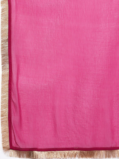 Indyancart VA Women'sFlared Sleeves Gotta Patti Kurta with Palazzos & Dupatta
